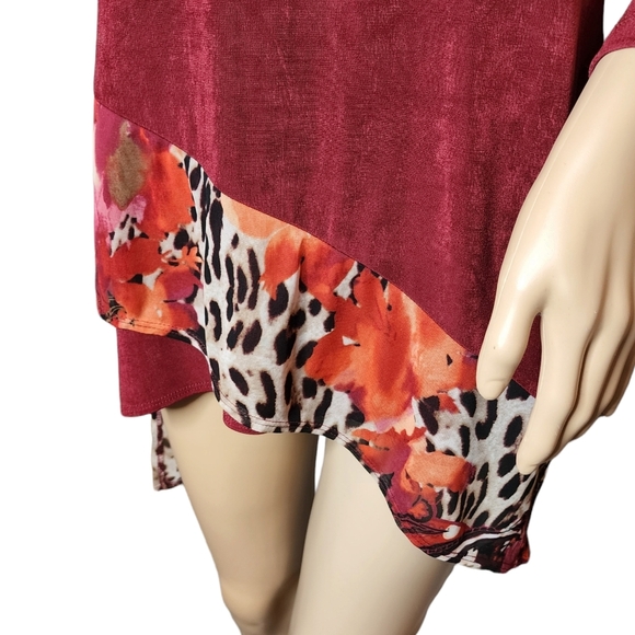 Chico's Travelers Slinky Stretchy Asymmetrical Red Tunic Leopard Floral Small - Picture 4 of 16